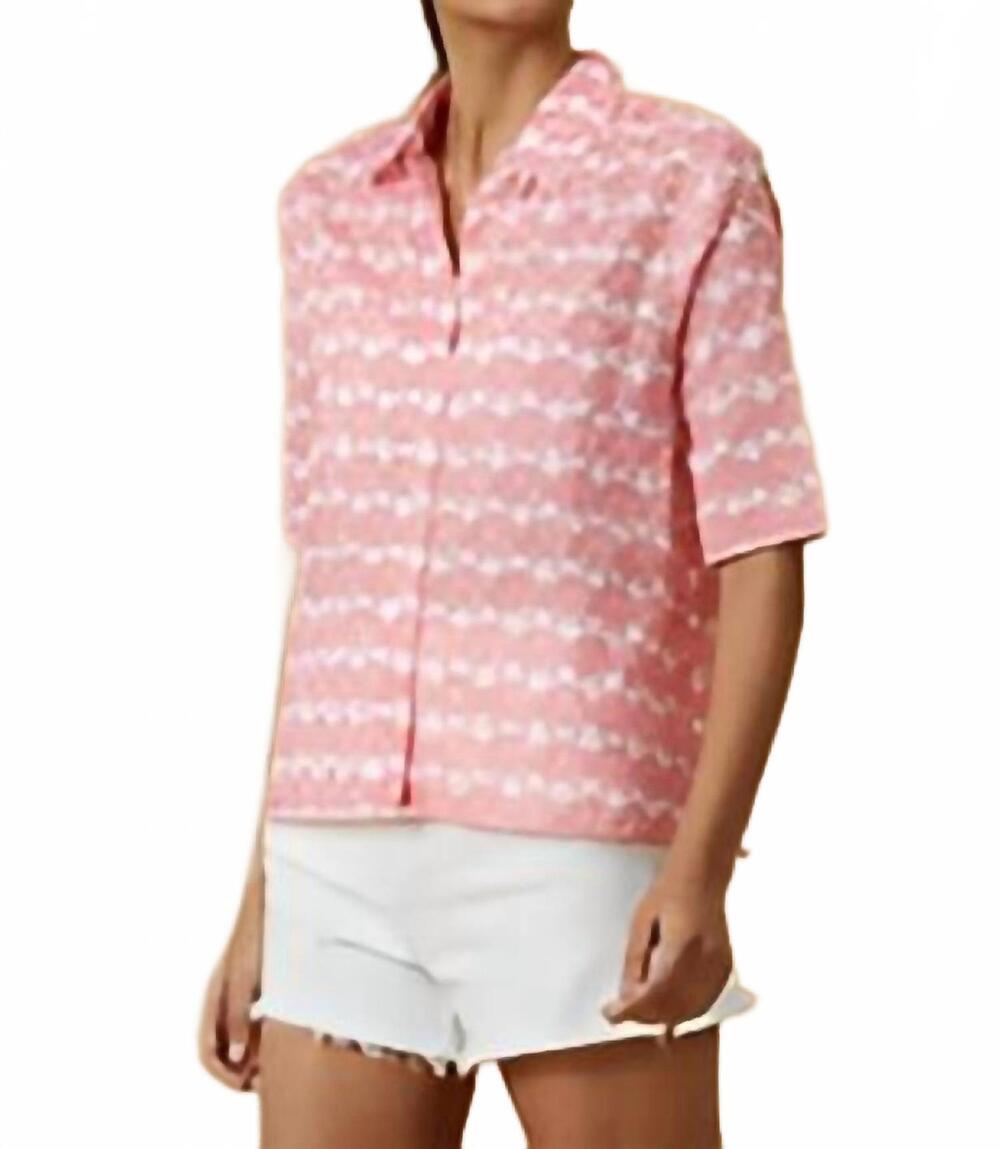 NEW RO'S GARDEN fortaleza elbow sleeve button down shirt in pink isla
